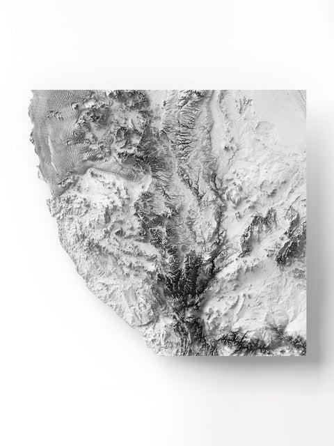 Namib Desert (Namibia), Elevation tint - White, 2D printed shaded relief map with 3D effect of Namib desert (Namibia) with monochrome white tint. Shop our beautiful fine art printed maps on supreme Cotton paper. Vintage maps digitally restored and enhanced with a 3D effect., VizCart from Vizart