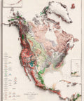 1911 North America shaded relief map print with 3D effect fine art wall decor. VizCart from Vizart.