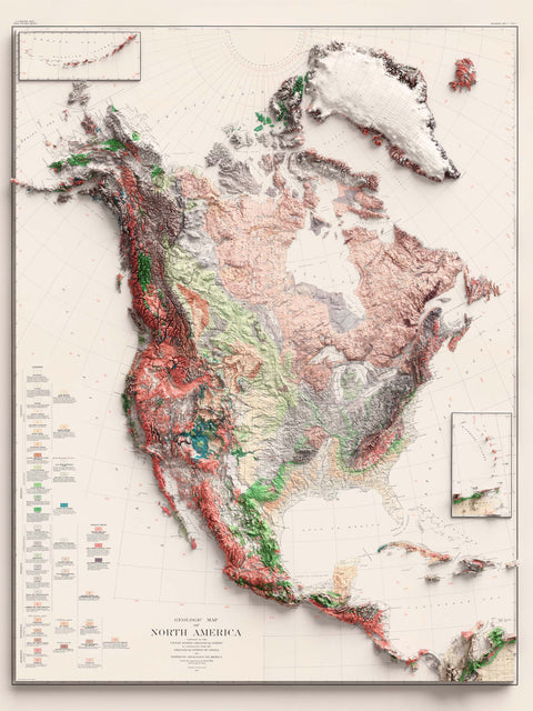 1911 North America shaded relief map print with 3D effect fine art wall decor. VizCart from Vizart.