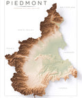 Piedmont (Italy) geo shaded relief elevation map printed on fine art paper
