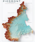 Piedmont (Italy) spectral shaded relief elevation map printed on fine art paper