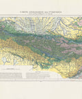 1891 Pyrenees (France, Spain) restored vintage geological map reprinted on fine art paper. Vizcart from Vizart