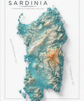 Sardinia (Italy) spectral shaded relief elevation map printed on fine art paper