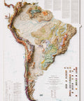 1950 South America shaded relief map print with 3D effect fine art wall decor. VizCart from Vizart.
