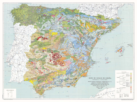 1966 Spanish peninsula and Baleares restored vintage soil map reprinted on fine art paper. VizCart from VizArt.