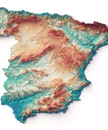 Spain continental, Elevation tint - Spectral, 2D printed shaded relief map with 3D effect of Spain continental with spectral tint. Shop our beautiful fine art printed maps on supreme Cotton paper. Vintage maps digitally restored and enhanced with a 3D effect. VizCart from Vizart