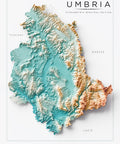 Umbria (Italy) spectral shaded relief elevation map printed on fine art paper