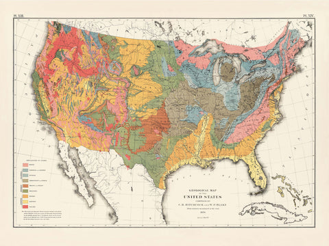 1874 United States of America restored vintage geological map reprinted on fine art paper. VizCart from VizArt.