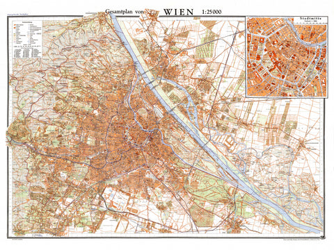 1948 Vienna (Austria) restored vintage city map reprinted on fine art paper. VizCart from VizArt.