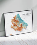 Abruzzo (Italy) spectral shaded relief elevation map printed on fine art paper wall decor