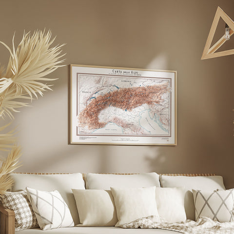 2025 Alps shaded relief map print with 3D effect fine art wall decor. VizCart from Vizart.