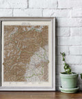 1930 Aosta and Turin (Italy) restored vintage topographic map reprinted on fine art paper. VizCart from VizArt.