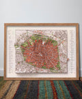 Bologna (Italy), City map - 1890, 2D printed shaded relief map with 3D effect of a 1890 city map of Bologna. Shop our beautiful fine art printed maps on supreme Cotton paper. Vintage maps digitally restored and enhanced with a 3D effect. VizCart from Vizart