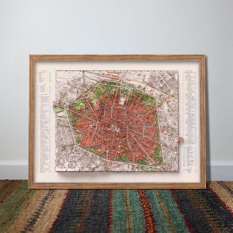 Bologna (Italy), City map - 1890, 2D printed shaded relief map with 3D effect of a 1890 city map of Bologna. Shop our beautiful fine art printed maps on supreme Cotton paper. Vintage maps digitally restored and enhanced with a 3D effect. VizCart from Vizart