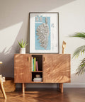 1943 Corsica (France) shaded relief topographic map print with 3D effect fine art wall decor. VizCart from Vizart.