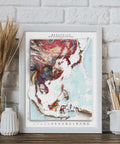 Eastern Asia, Geological map - 1932, 2D printed shaded relief map with 3D effect of a 1932 geological map of Eastern Asia. Shop our beautiful fine art printed maps on supreme Cotton paper. Vintage maps digitally restored and enhanced with a 3D effect. VizCart from Vizart