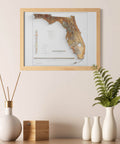 Florida, Geological map - 1929, 2D printed shaded relief map with 3D effect of a 1929 geologic map of Florida (USA). Shop our beautiful fine art printed maps on supreme Cotton paper. Vintage maps digitally restored and enhanced with a 3D effect. VizCart from Vizart