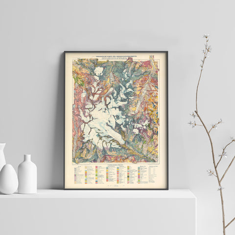 1939 Grossglockner (Austria) restored vintage geological map reprinted on fine art paper. VizCart from VizArt.
