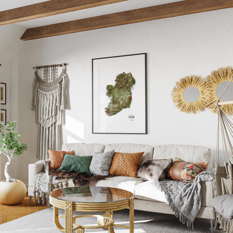 Ireland shaded relief elevation tint map (GEO) print with 3D effect fine art wall decor. VizCart from Vizart.