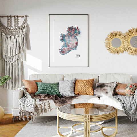 Ireland shaded relief elevation tint map (IRID) print with 3D effect fine art wall decor. VizCart from Vizart.
