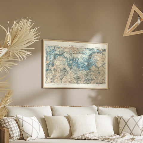 1928 Matterhorn and Mount Rosa (Italy) restored vintage topographic map reprinted on fine art paper. VizCart from VizArt.