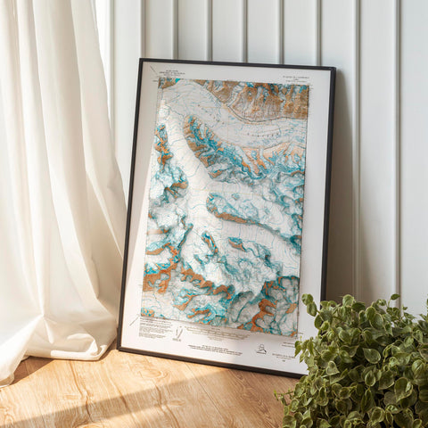 Mt Bear (Alaska, USA), Topographic map - 1966, 2D printed shaded relief map with 3D effect of a 1966 topographic map of Mt Bear (Alaska, USA). Shop our beautiful fine art printed maps on supreme Cotton paper. Vintage maps digitally restored and enhanced with a 3D effect. VizCart from Vizart