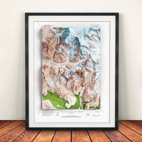 Mt Blackburn (Alaska, USA), Topographic map - 1966, 2D printed shaded relief map with 3D effect of a 1966 topographic map of Mt Blackburn (Alaska, USA). Shop our beautiful fine art printed maps on supreme Cotton paper. Vintage maps digitally restored and enhanced with a 3D effect. VizCart from Vizart