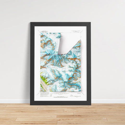 Mt Fairweather (Alaska, USA), Topographic map - 1966, 2D printed shaded relief map with 3D effect of a 1966 topographic map of Mt Fairweather (Alaska, USA). Shop our beautiful fine art printed maps on supreme Cotton paper. Vintage maps digitally restored and enhanced with a 3D effect. VizCart from Vizart