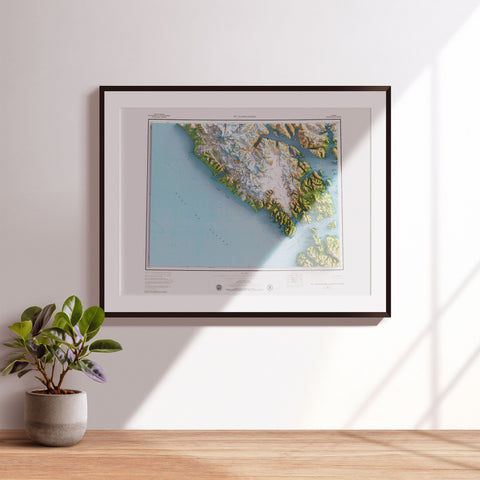 1979 Mount Fairweather (Alaska, USA) shaded relief map print with 3D effect fine art wall decor. VizCart from Vizart