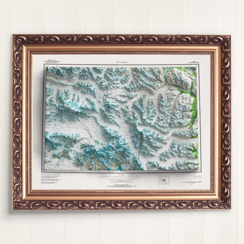 1966 Mount Saint Elias topographic shaded relief map print with 3D effect fine art wall decor. VizCart from Vizart