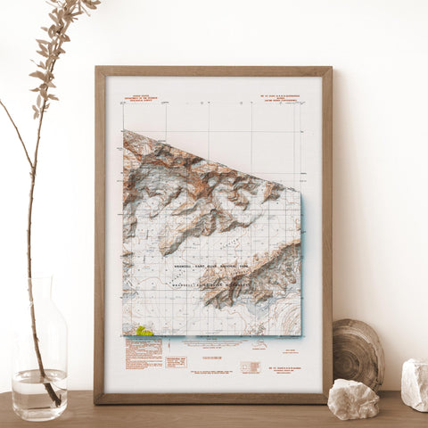 Mt Saint Elias (Alaska, USA), Topographic map - 1985, 2D printed shaded relief map with 3D effect of a 1985 topographic map of Mt Saint Elias (Alaska, USA). Shop our beautiful fine art printed maps on supreme Cotton paper. Vintage maps digitally restored and enhanced with a 3D effect. VizCart from Vizart