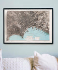 Naples (Italy), City map - 1943, 2D printed shaded relief map with 3D effect of a 1943 city map of Naples. Shop our beautiful fine art printed maps on supreme Cotton paper. Vintage maps digitally restored and enhanced with a 3D effect. VizCart from Vizart