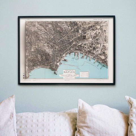 Naples (Italy), City map - 1943, 2D printed shaded relief map with 3D effect of a 1943 city map of Naples. Shop our beautiful fine art printed maps on supreme Cotton paper. Vintage maps digitally restored and enhanced with a 3D effect. VizCart from Vizart