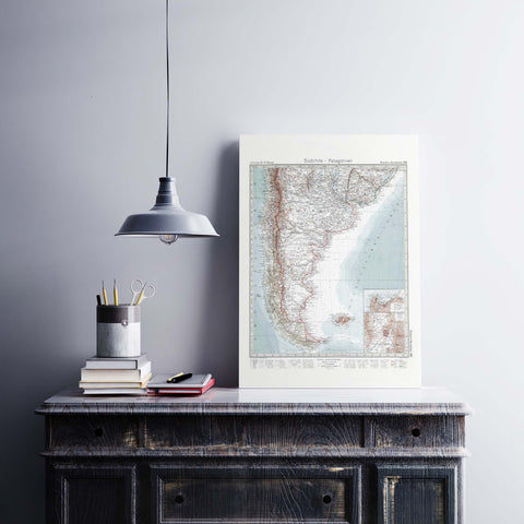 1925 Patagonia restored vintage topographic map reprinted on fine art paper. VizCart from VizArt.