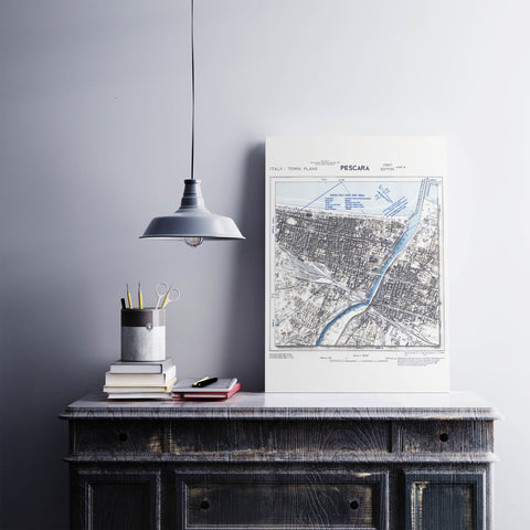 1944 Pescara (Italy) restored vintage city map reprinted on fine art paper. Vizcart from Vizart