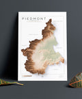Piedmont (Italy) geo shaded relief elevation map printed on fine art paper wall decor