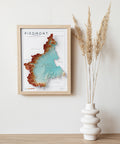 Piedmont (Italy) spectral shaded relief elevation map printed on fine art paper wall decor