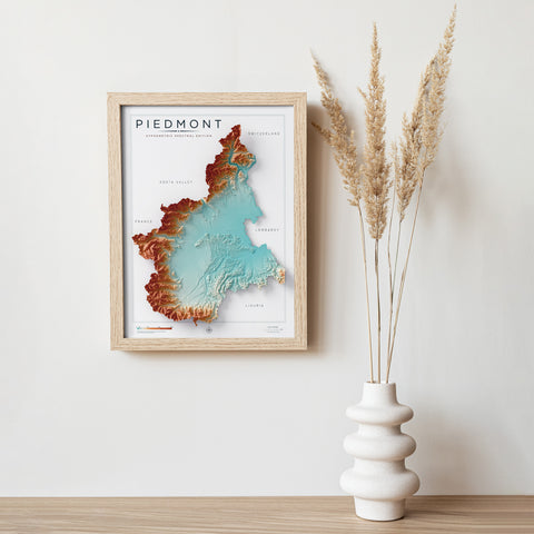 Piedmont (Italy) spectral shaded relief elevation map printed on fine art paper wall decor