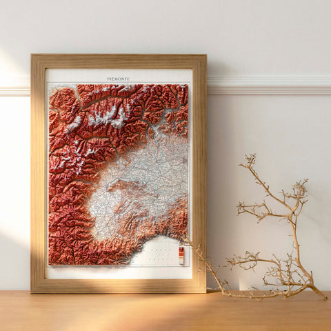 Piedmont (Italy), Topographic map - 1935, 2D printed shaded relief map with 3D effect of a 1935 topographic map of Piedmont (Italy). Shop our beautiful fine art printed maps on supreme Cotton paper. Vintage maps digitally restored and enhanced with a 3D effect. VizCart from Vizart