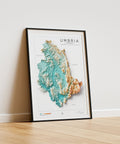 Umbria (Italy) spectral shaded relief elevation map printed on fine art paper wall decor