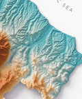 Abruzzo (Italy) spectral shaded relief elevation map printed on fine art paper close-up