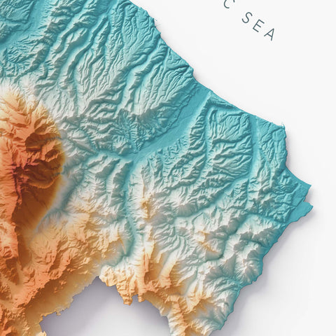 Abruzzo (Italy) spectral shaded relief elevation map printed on fine art paper close-up