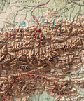 1900 Alps shaded relief map print with 3D effect fine art wall decor. VizCart from Vizart.