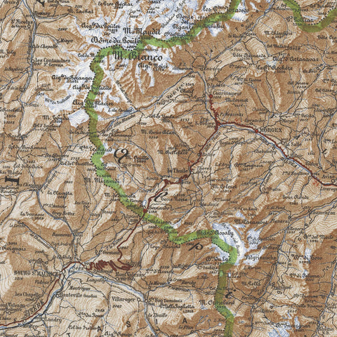 1930 Aosta and Turin (Italy) restored vintage topographic map reprinted on fine art paper. VizCart from VizArt.