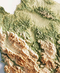 Bosnia and Herzegovina, Elevation tint - Geo, 2D printed shaded relief map with 3D effect of Abruzzo (Italy) with geo hypsometric tint. Shop our beautiful fine art printed maps on supreme Cotton paper. Vintage maps digitally restored and enhanced with a 3D effect. VizCart from Vizart