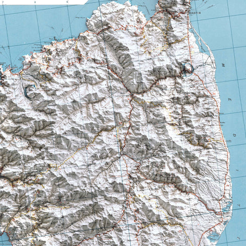 1943 Corsica (France) shaded relief topographic map print with 3D effect fine art wall decor. VizCart from Vizart.