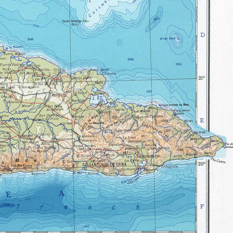 1967 Cuba restored vintage topographic map reprinted on fine art paper. VizCart from VizArt.