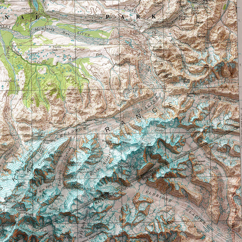 1982 Denali National Park Alaska topographic shaded relief map print with 3D effect fine art wall decor. VizCart from Vizart