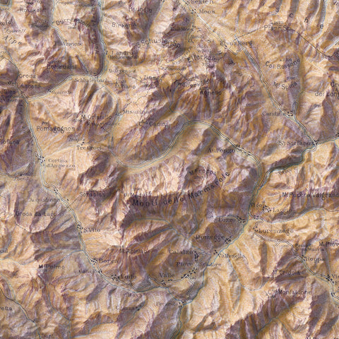 Dolomites (Italy) 1911 topographic restored antique shaded relief map print on fine art paper close-up