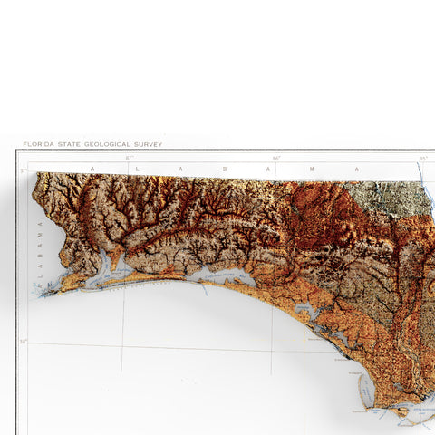 Florida, Geological map - 1929, 2D printed shaded relief map with 3D effect of a 1929 geologic map of Florida (USA). Shop our beautiful fine art printed maps on supreme Cotton paper. Vintage maps digitally restored and enhanced with a 3D effect. VizCart from Vizart